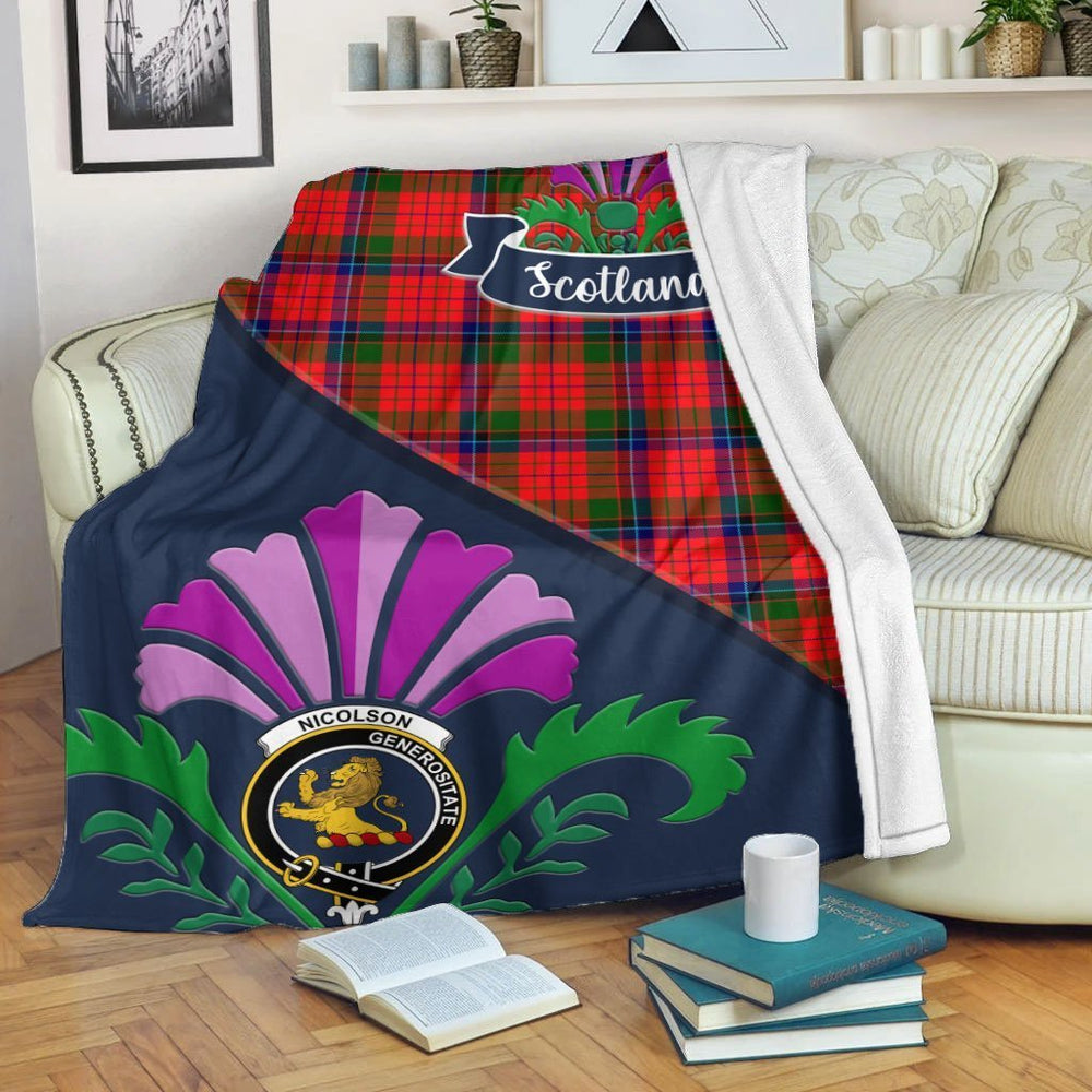 Clan Nicolson Tartan Crest Premium Blanket Thistle Style ZU70 Clan Nicolson Tartan Today