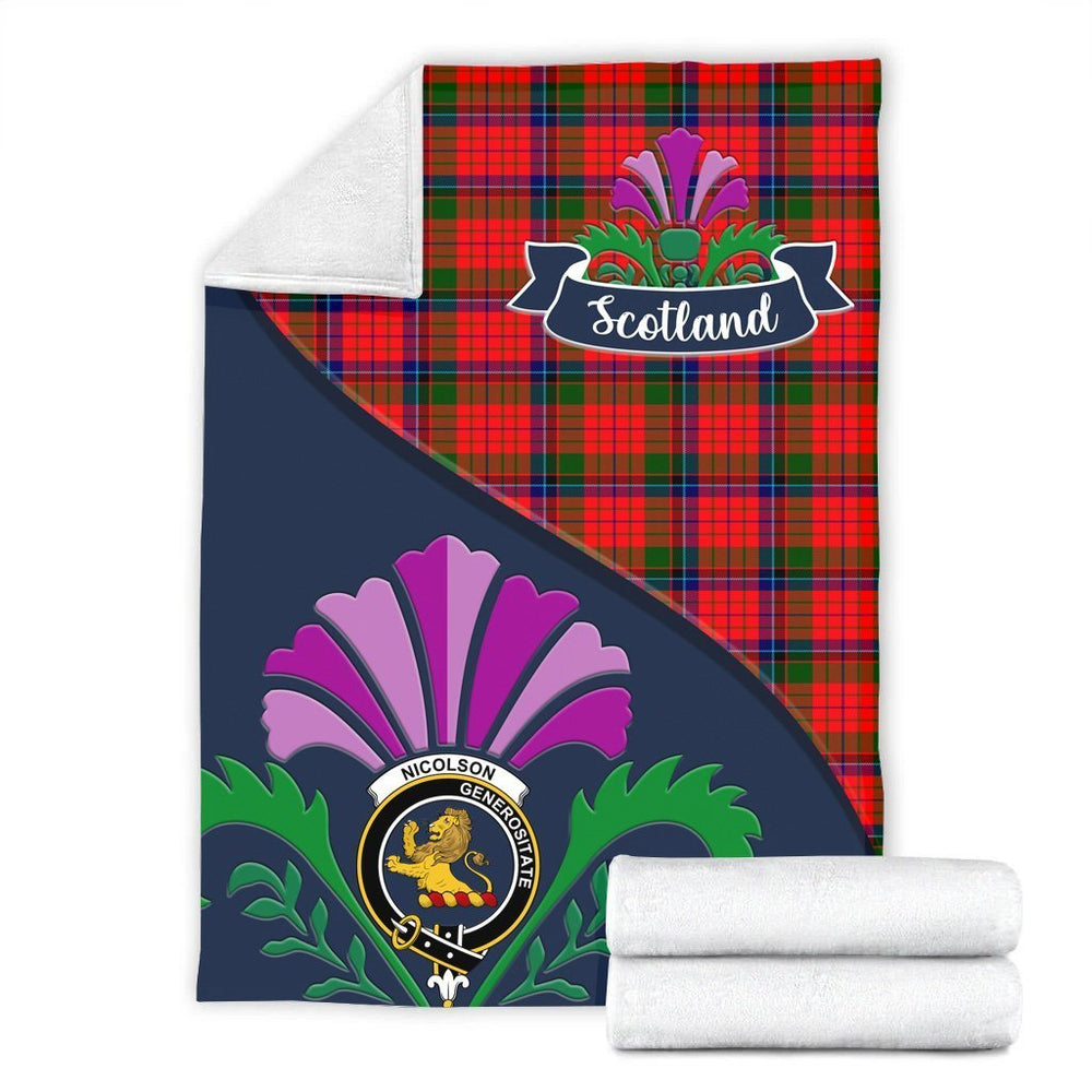 Clan Nicolson Tartan Crest Premium Blanket Thistle Style ZU70 Clan Nicolson Tartan Today