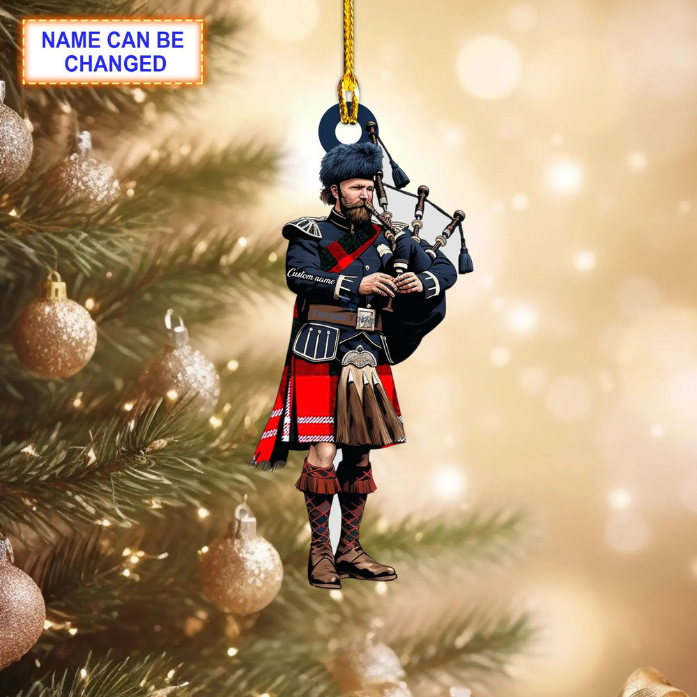 Nisbet Modern Tartan Bagpipe Ornament with Custom Name
