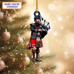 Nisbet Modern Tartan Bagpipe Ornament with Custom Name