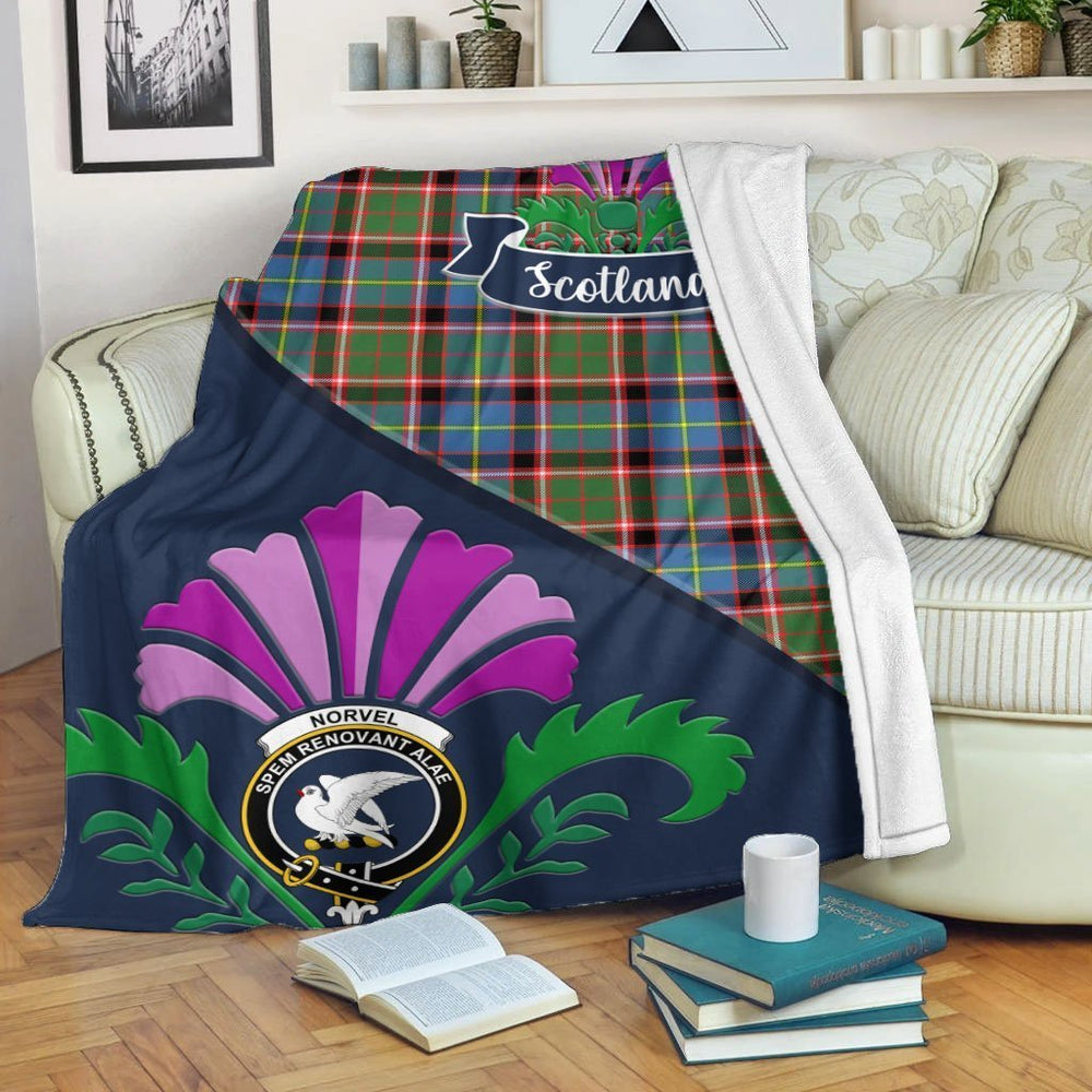 Clan Norvel Tartan Crest Premium Blanket Thistle Style JA91 Clan Norvel Tartan Today