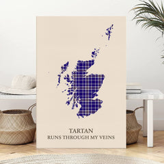 Clan Ochterlony Tartan Scotland Map Canvas “Tartan Runs Through My Veins” Wall Art YR47
