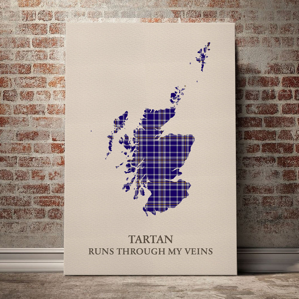 Ochterlony Tartan Scotland Map Canvas – “Tartan Runs Through My Veins” Wall Art