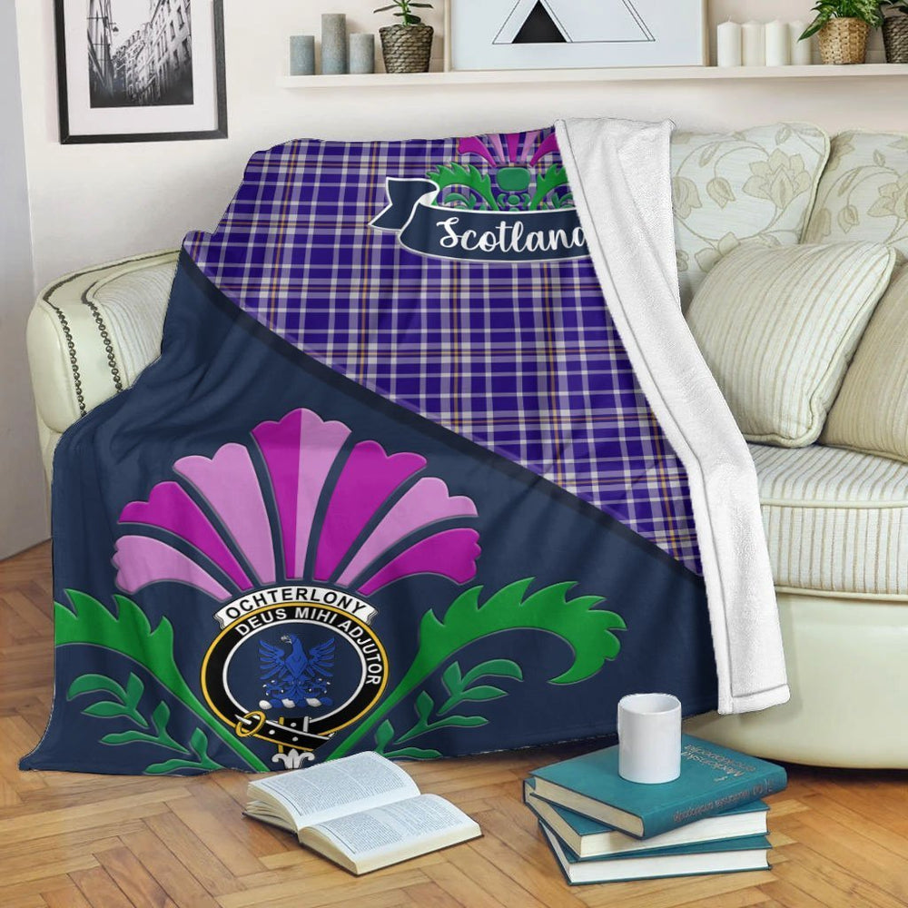 Clan Ochterlony Tartan Crest Premium Blanket Thistle Style WG41 Clan Ochterlony/ Ochterlonie Tartan Today
