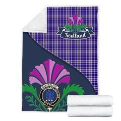 Clan Ochterlony Tartan Crest Premium Blanket Thistle Style WG41 Clan Ochterlony/ Ochterlonie Tartan Today