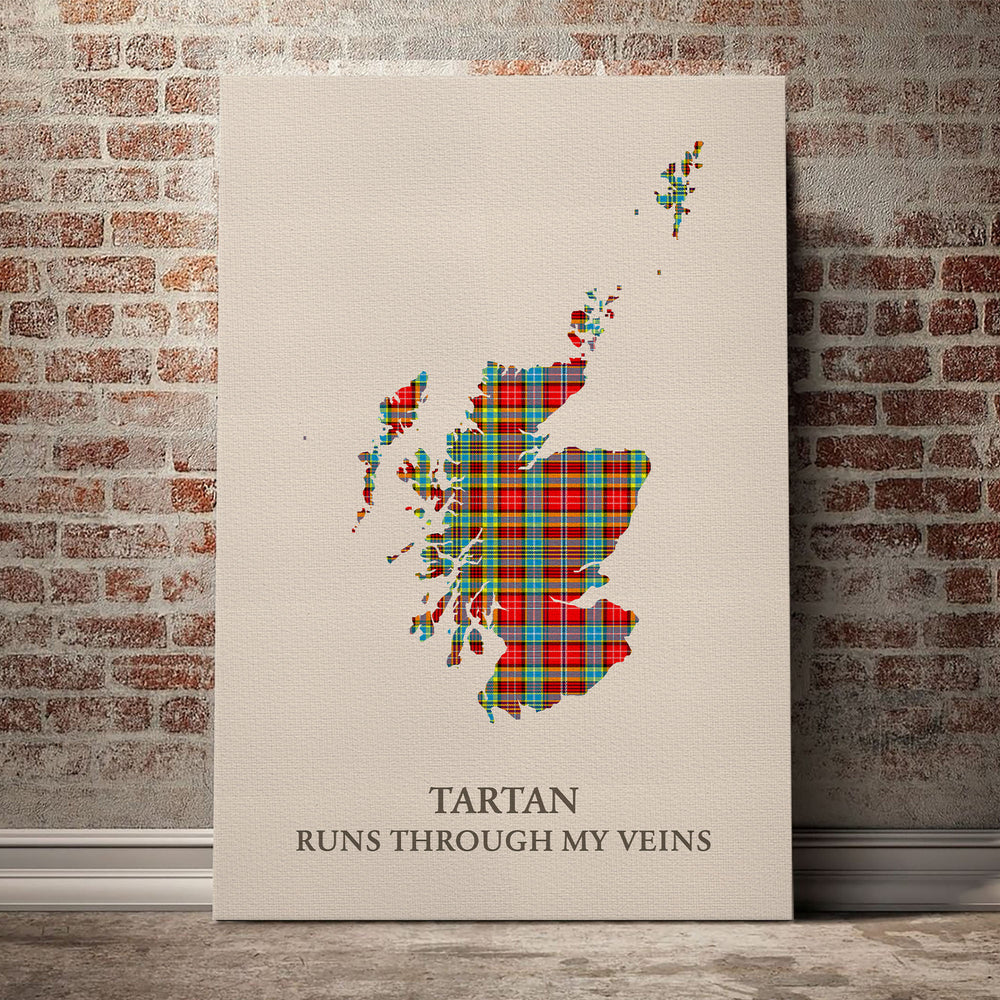 Ogilvie Tartan Scotland Map Canvas – “Tartan Runs Through My Veins” Wall Art