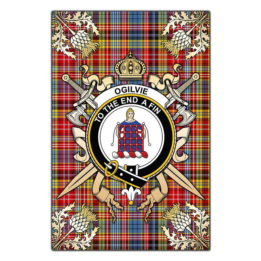 Clan Ogilvie of Airlie Ancient Tartan Crest Black Garden Flag - Gold Thistle PF33 Clan Ogilvie Tartan Today
