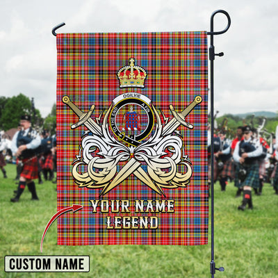 Custom Name Clan Ogilvie of Airlie Ancient Tartan Garden Flag with Clan Crest and the Golden Sword of Courageous Legacy OU60