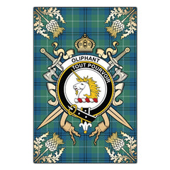 Clan Oliphant Ancient Tartan Crest Black Garden Flag - Gold Thistle GO91 Clan Oliphant Tartan Today