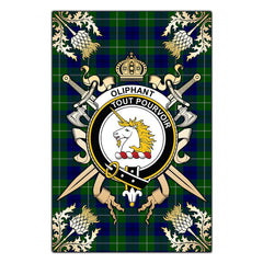 Clan Oliphant Modern Tartan Crest Black Garden Flag - Gold Thistle JP33 Clan Oliphant Tartan Today