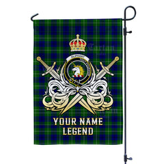 Custom Name Clan Oliphant Modern Tartan Garden Flag with Clan Crest and the Golden Sword of Courageous Legacy EM57