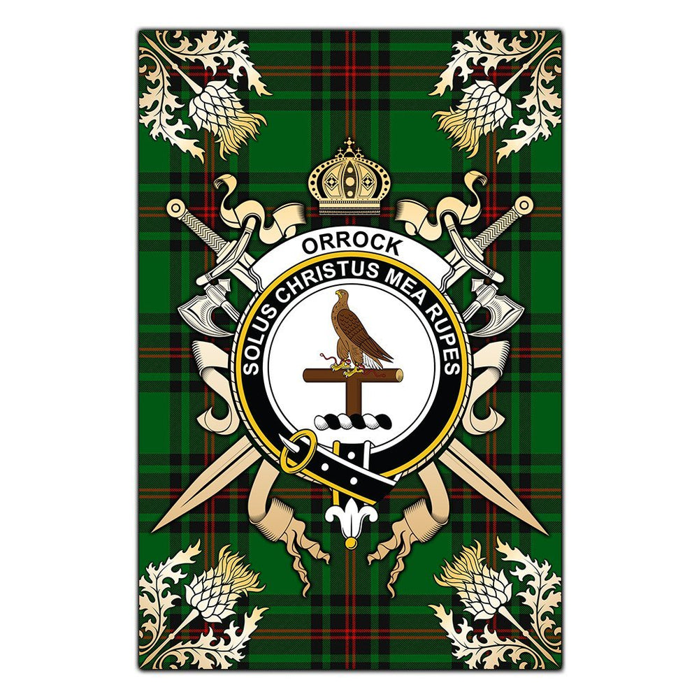 Clan Orrock Tartan Crest Black Garden Flag - Gold Thistle IN96 Clan Orrock Tartan Today