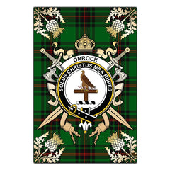 Clan Orrock Tartan Crest Black Garden Flag - Gold Thistle IN96 Clan Orrock Tartan Today
