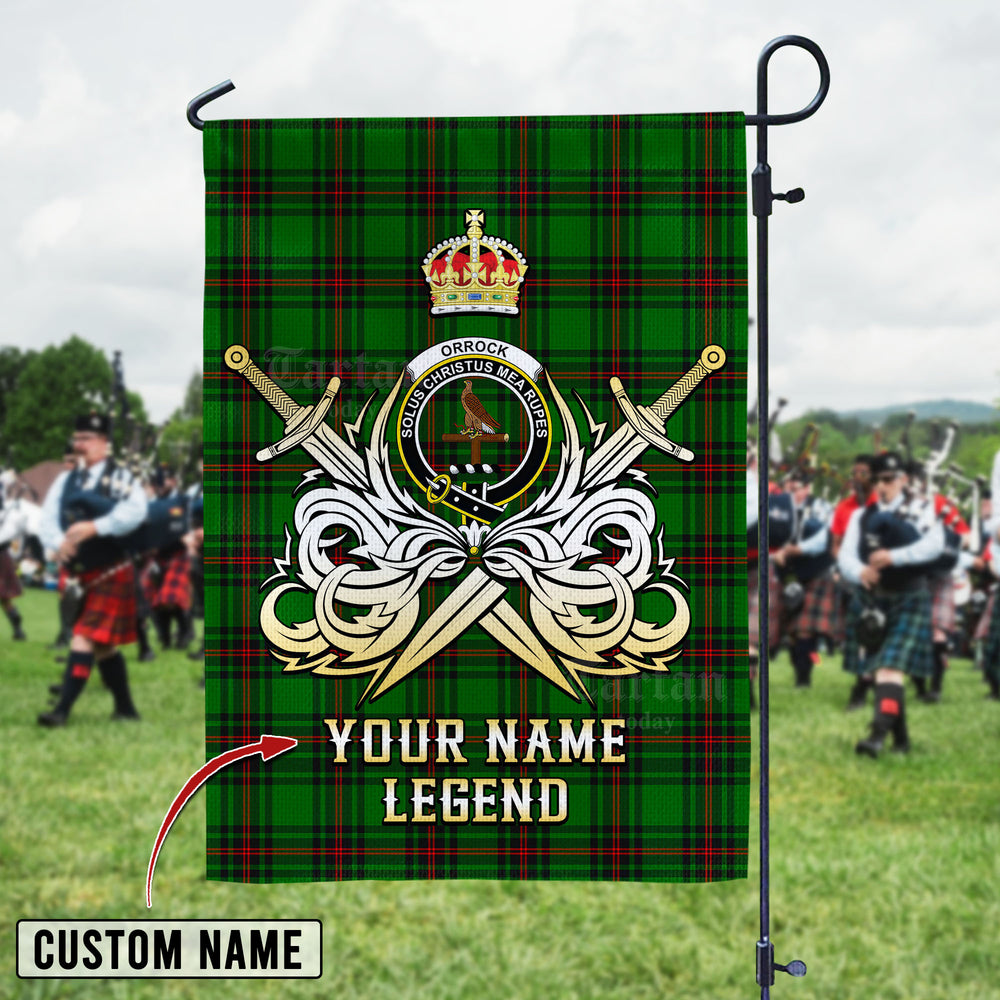 Personalized Custom Name Clan Orrock (Fife) Tartan Garden Flag with Clan Crest and the Golden Sword of Courageous Legacy OG83 - Orrock (Fife) Tartan Design, Scottish Heritage Gift