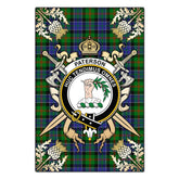 Clan Paterson Tartan Crest Black Garden Flag - Gold Thistle YY82 Clan Paterson Tartan Today