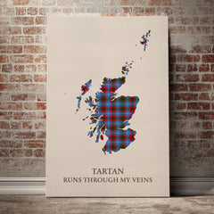 Pennycook (Edinburgh) Tartan Scotland Map Canvas – “Tartan Runs Through My Veins” Wall Art