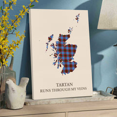 Clan Pennycook (Edinburgh) Tartan Scotland Map Canvas “Tartan Runs Through My Veins” Wall Art JR83