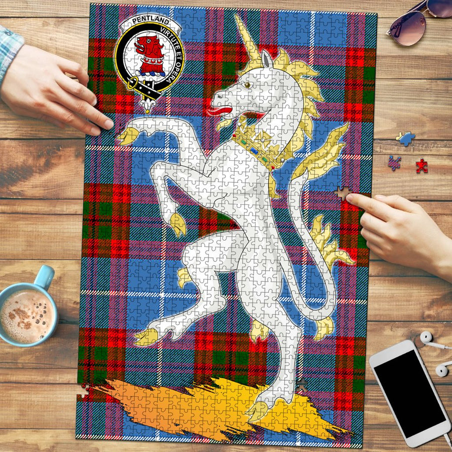 Clan Pentland Tartan Crest Unicorn Scotland Jigsaw Puzzles Gift For Family