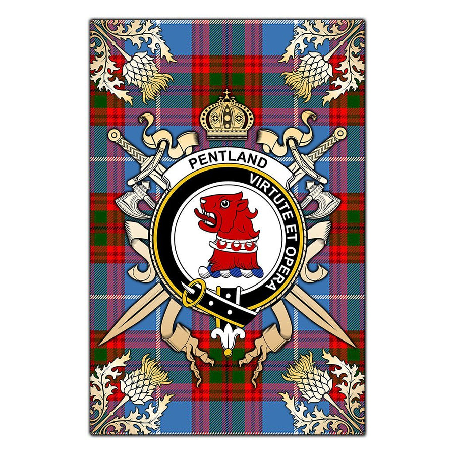Clan Pentland Tartan Crest Black Garden Flag