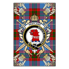 Clan Pentland Tartan Crest Black Garden Flag - Gold Thistle KS66 Clan Pentland Tartan Today