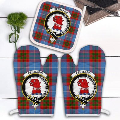 Clan Pentland Tartan Crest Oven Mitt And Pot Holder (2 Oven Mitts + 1 Pot Holder)