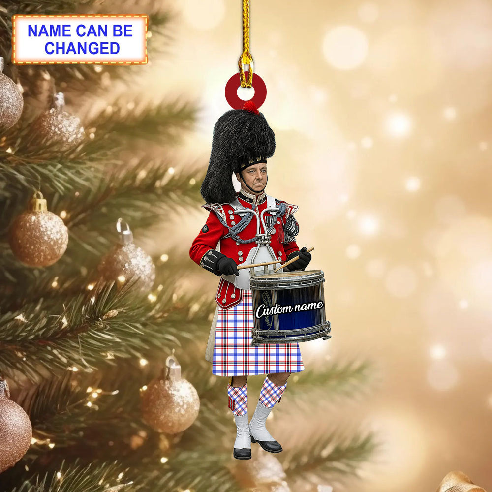 Personalized Clan Boswell Modern Tartan Drummer Ornament with Custom Name – Scottish Christmas Tree Decoration