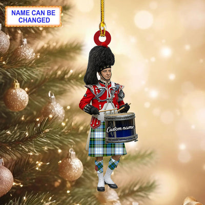 Personalized Clan Campbell Dress Tartan Drummer Ornament with Custom Name – Scottish Christmas Tree Decoration