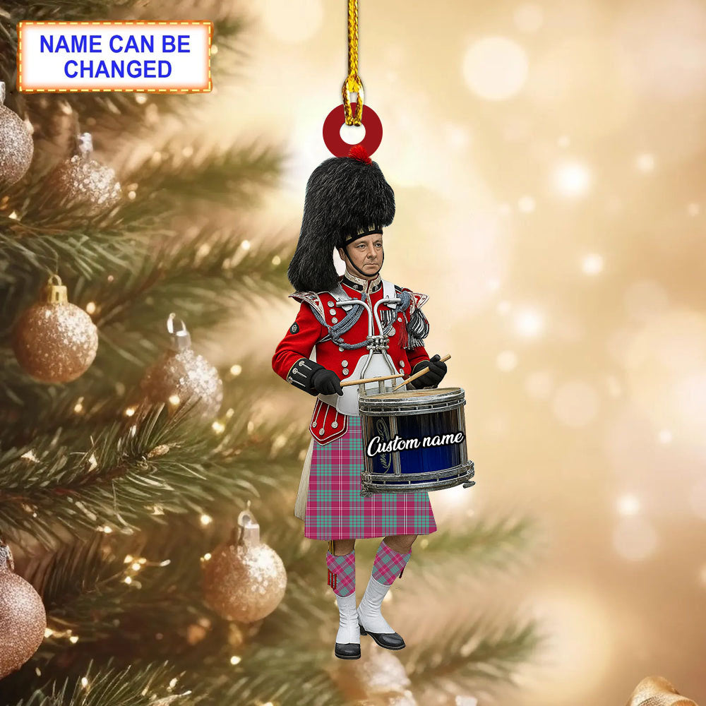 Personalized Clan Crawford Ancient Tartan Drummer Ornament with Custom Name – Scottish Christmas Tree Decoration