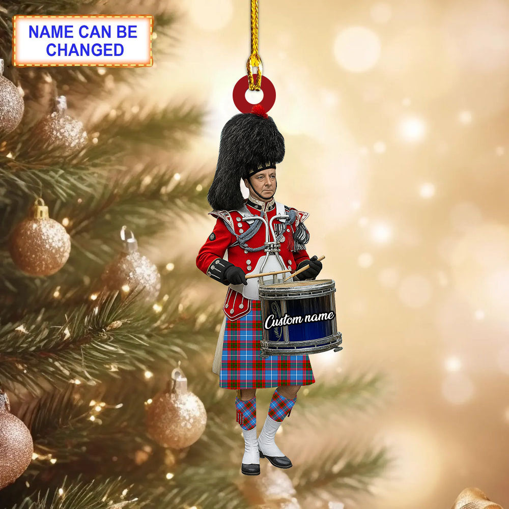 Personalized Clan Crichton District Tartan Drummer Ornament with Custom Name – Scottish Christmas Tree Decoration