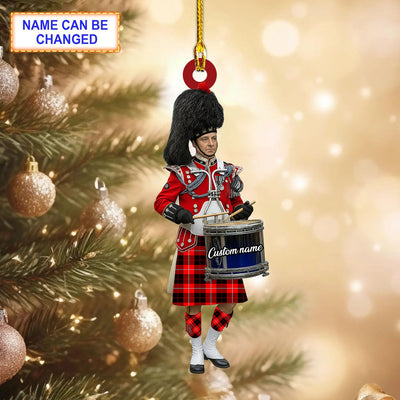 Personalized Clan Cunningham Modern Tartan Drummer Ornament with Custom Name – Scottish Christmas Tree Decoration