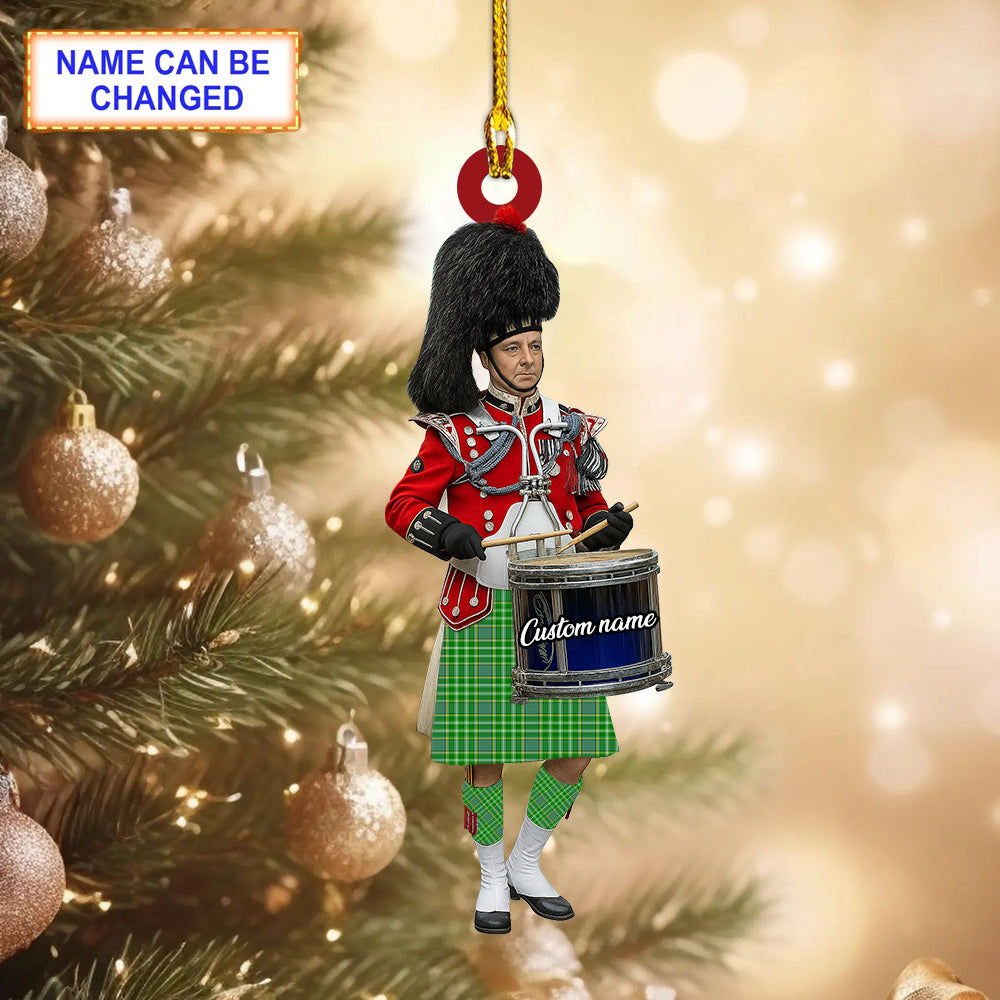 Personalized Clan Currie Tartan Drummer Ornament with Custom Name – Scottish Christmas Tree Decoration