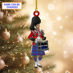 Personalized Clan Elliot Modern Tartan Drummer Ornament with Custom Name – Scottish Christmas Tree Decoration