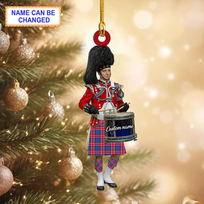 Personalized Clan Graham of Menteith Red Tartan Drummer Ornament with Custom Name – Scottish Christmas Tree Decoration