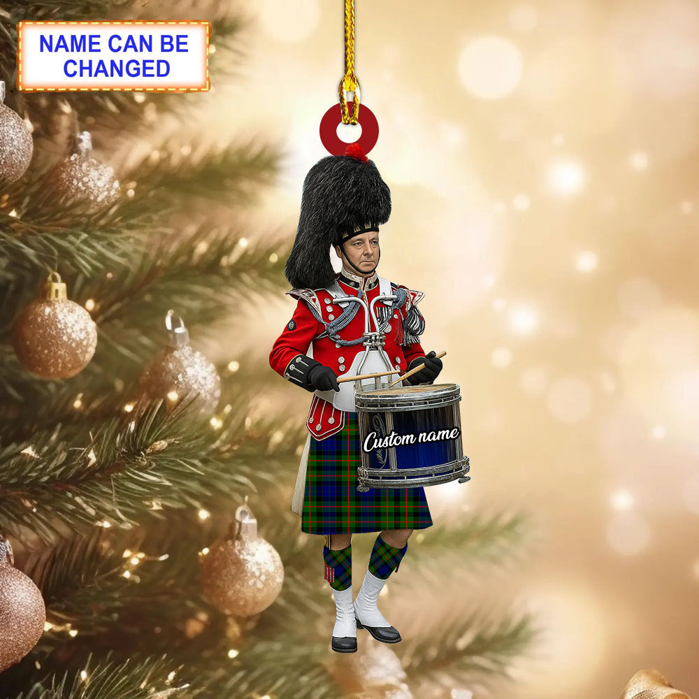Personalized Clan Gunn Modern Tartan Drummer Ornament with Custom Name – Scottish Christmas Tree Decoration