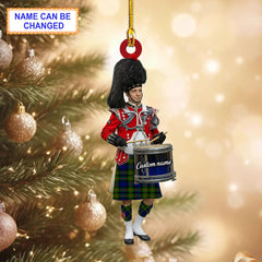Personalized Clan Gunn Modern Tartan Drummer Ornament with Custom Name – Scottish Christmas Tree Decoration