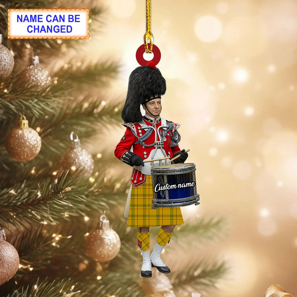 Personalized Clan Houston Tartan Drummer Ornament with Custom Name – Scottish Christmas Tree Decoration