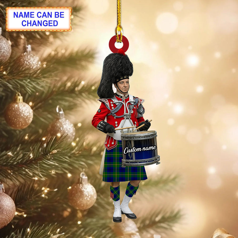 Personalized Clan Johnston Modern Tartan Drummer Ornament with Custom Name – Scottish Christmas Tree Decoration