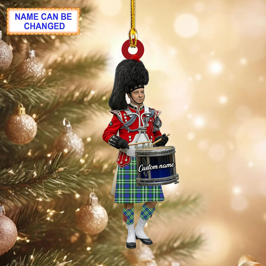 Personalized Clan Learmonth Tartan Drummer Ornament with Custom Name – Scottish Christmas Tree Decoration