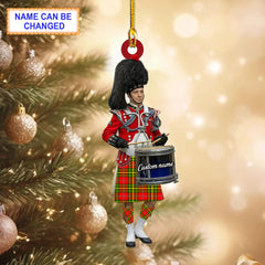 Personalized Clan Leask Tartan Drummer Ornament with Custom Name – Scottish Christmas Tree Decoration