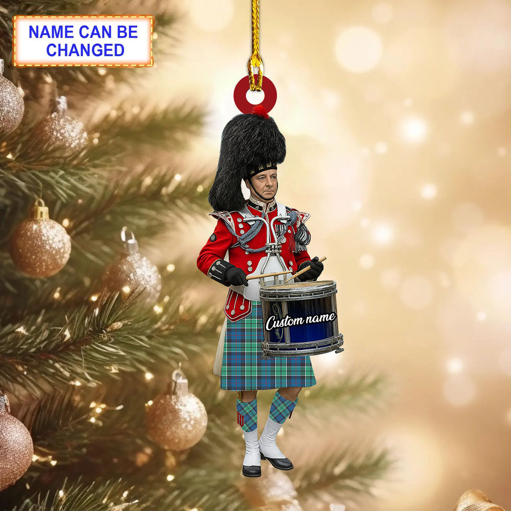 Personalized Clan Leslie Hunting Ancient Tartan Drummer Ornament with Custom Name – Scottish Christmas Tree Decoration