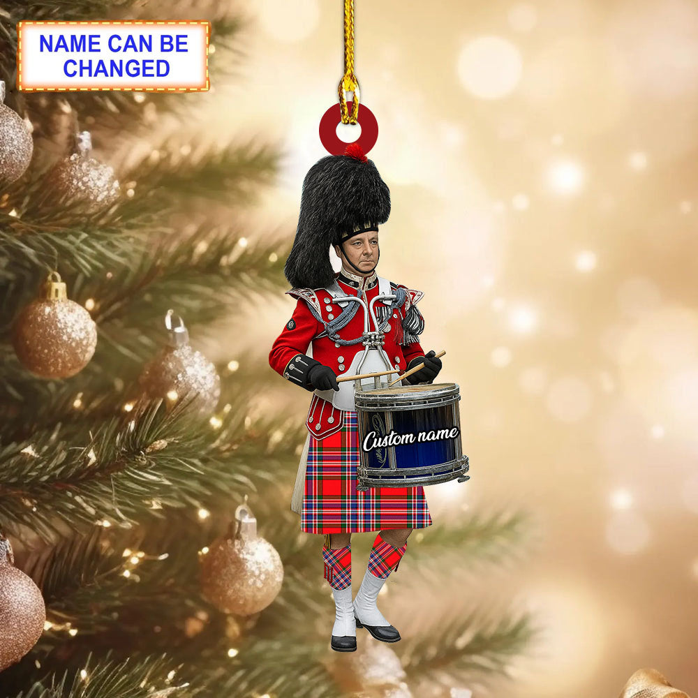 Personalized Clan MacFarlane Modern Tartan Drummer Ornament with Custom Name – Scottish Christmas Tree Decoration