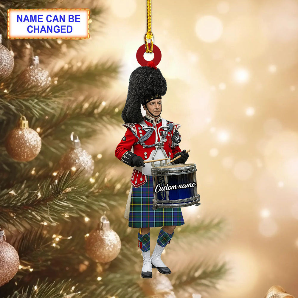 Personalized Clan MacInnes Modern Tartan Drummer Ornament with Custom Name – Scottish Christmas Tree Decoration
