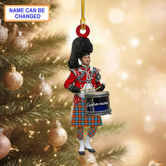 Personalized Clan MacLachlan Ancient Tartan Drummer Ornament with Custom Name – Scottish Christmas Tree Decoration