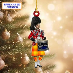 Personalized Clan MacMillan Tartan Drummer Ornament with Custom Name – Scottish Christmas Tree Decoration