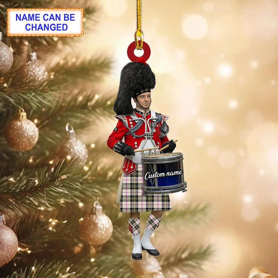 Personalized Clan MacPherson Dress Ancient Tartan Drummer Ornament with Custom Name – Scottish Christmas Tree Decoration