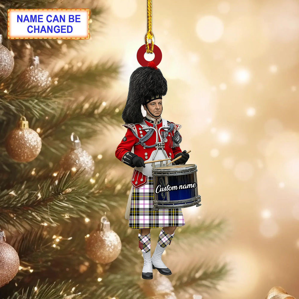 Personalized Clan MacPherson Dress Modern Tartan Drummer Ornament with Custom Name – Scottish Christmas Tree Decoration