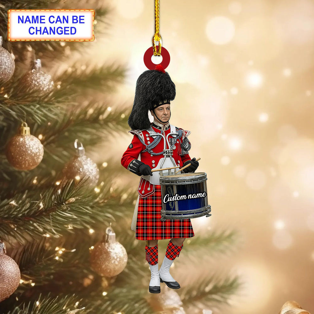 Personalized Clan Marjoribanks Tartan Drummer Ornament with Custom Name – Scottish Christmas Tree Decoration