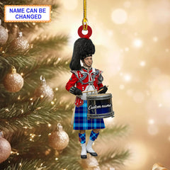 Personalized Clan McKerrell Tartan Drummer Ornament with Custom Name – Scottish Christmas Tree Decoration