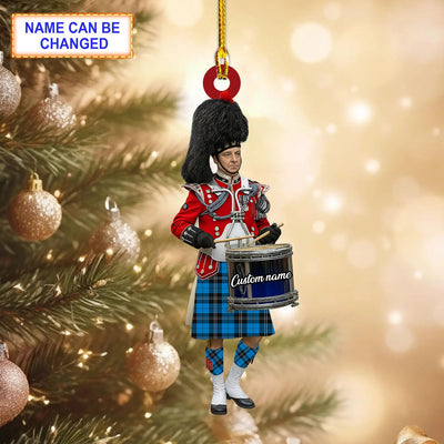 Personalized Clan Ramsay Blue Ancient Tartan Drummer Ornament with Custom Name – Scottish Christmas Tree Decoration