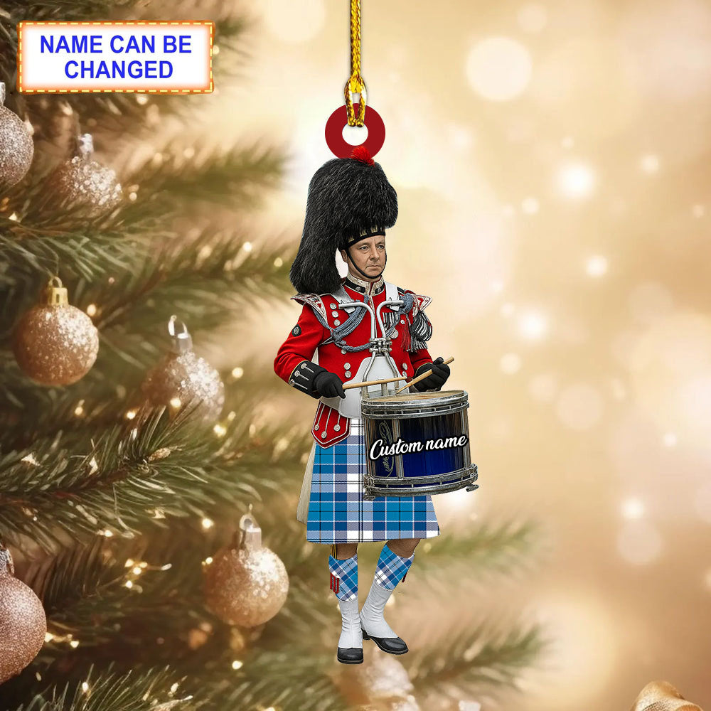 Personalized Clan Roberton Tartan Drummer Ornament with Custom Name – Scottish Christmas Tree Decoration